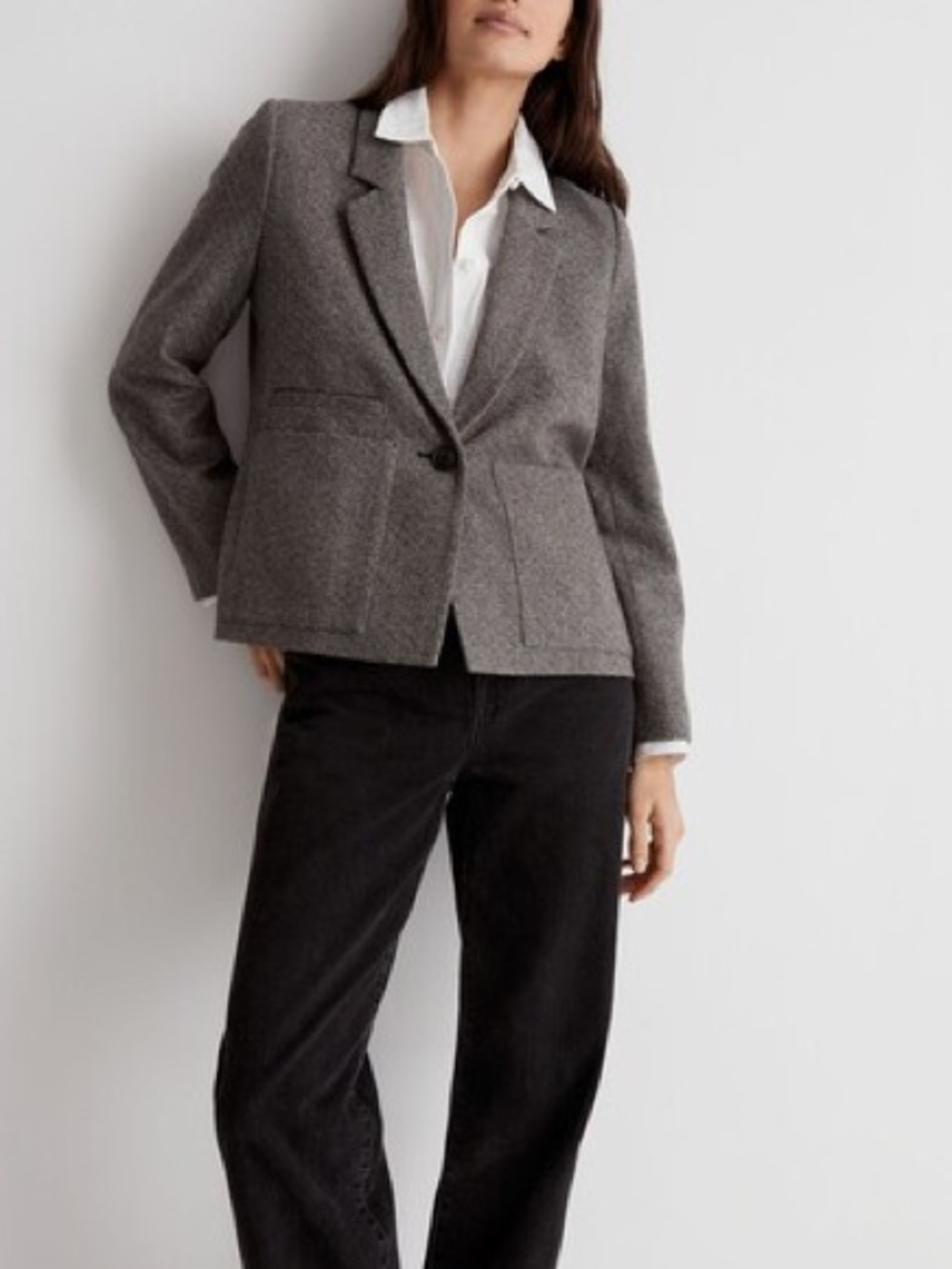 NWT Madewell Wool Crop Dorset Blazer Jacket Geo Herringbone Grey Size Medium
